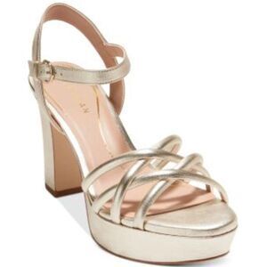 NWOT Cole Haan Grove Women's Leather Ankle Strap Platform Sandals Gold Size 10B